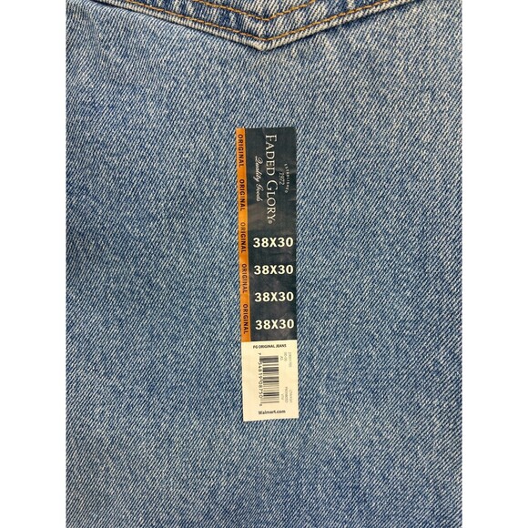 Faded Glory Original Fit Straight Jeans Men's Size 38X30 Blue Dark Wash 5-Pocket - Picture 9 of 10